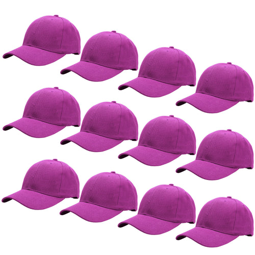 12-Pack Baseball Dad Cap Velcro Strap Adjustable Size - Fuchsia