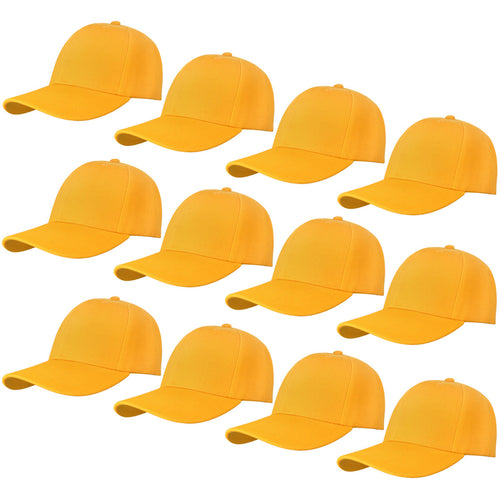 12-Pack Baseball Dad Cap Velcro Strap Adjustable Size - Gold