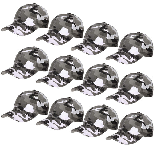 12-Pack Baseball Dad Cap Velcro Strap Adjustable Size - Gray Camo