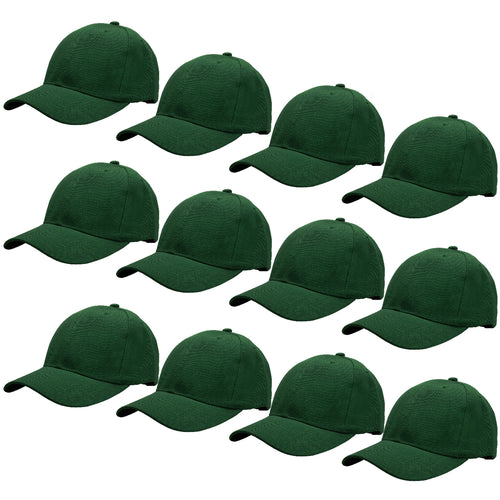 12-Pack Baseball Dad Cap Velcro Strap Adjustable Size - Hunter Green