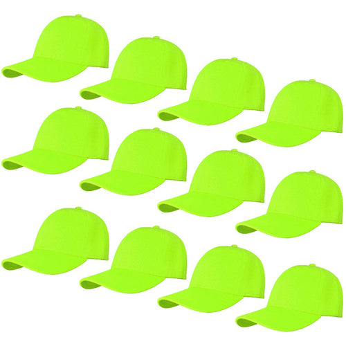12-Pack Baseball Dad Cap Velcro Strap Adjustable Size - Neon Green