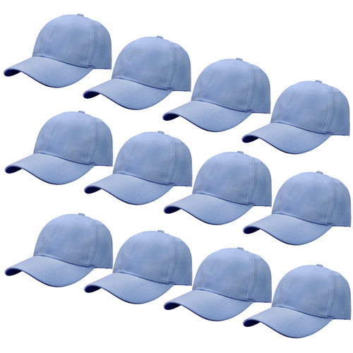 12-Pack Baseball Dad Cap Velcro Strap Adjustable Size - Sky Blue