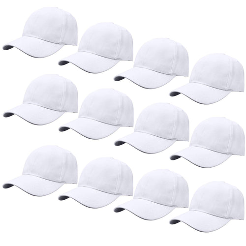 12-Pack Baseball Dad Cap Velcro Strap Adjustable Size - White