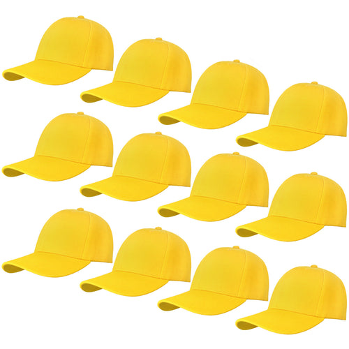 12-Pack Baseball Dad Cap Velcro Strap Adjustable Size - Yellow